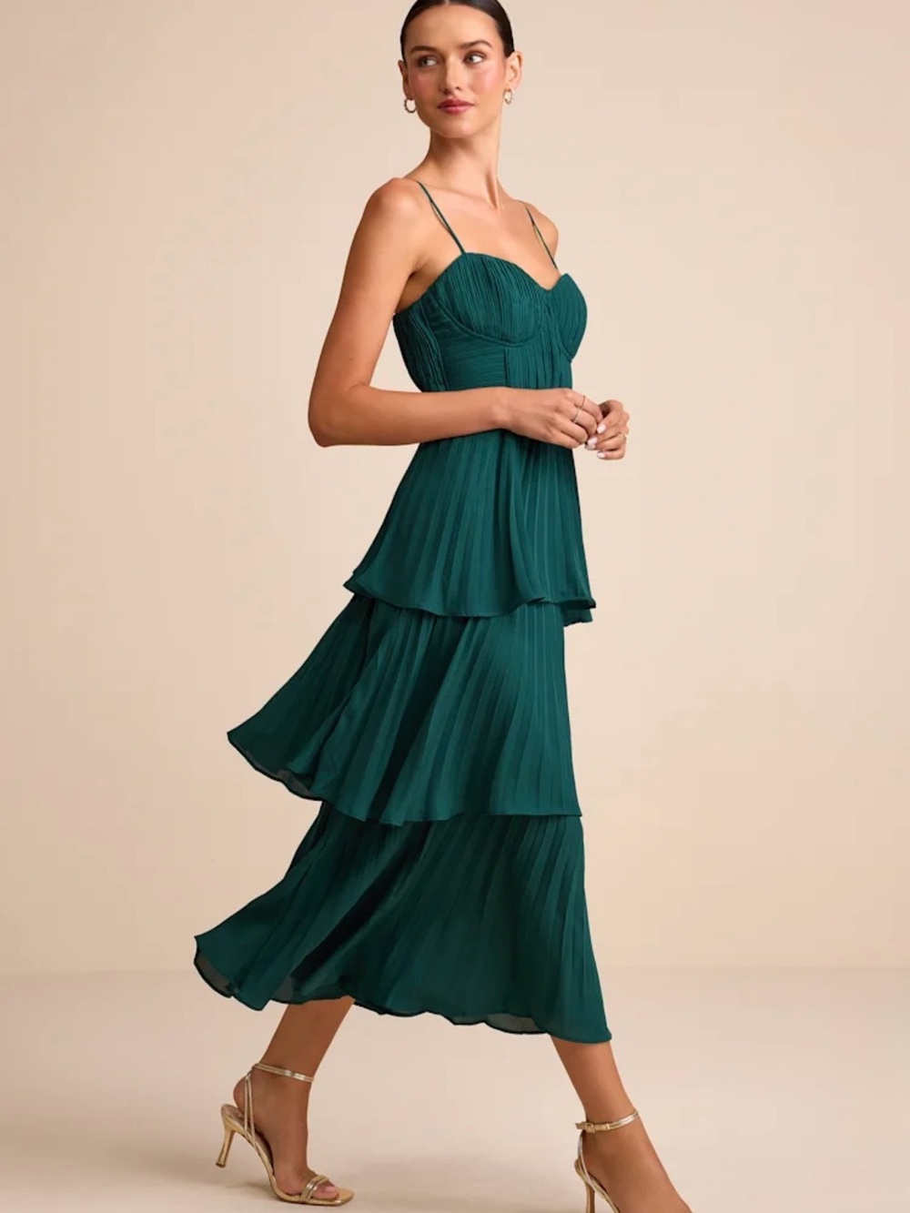Cascading Crush Tiered Bustier Midi Dress - Picture 2 of 4